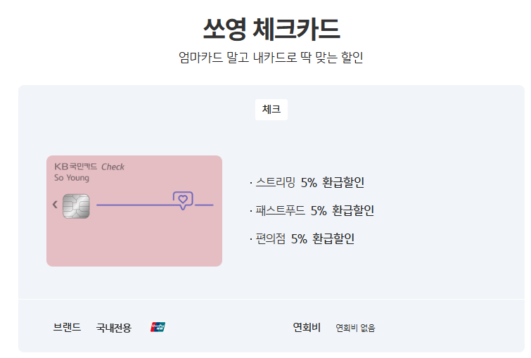 KB국민 쏘영 체크카드 혜택 정리｜청소년 체크카드 발급 조건·할인 한도